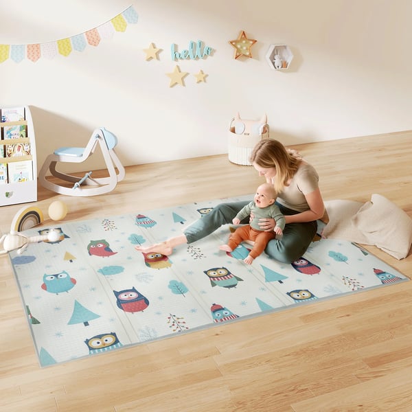 Baby Legetæppe - vendbart dyremønster, XPE skum, 1,5 cm tyk, skridsikkert, 2,86 m², flerfarvet