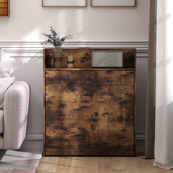Foldbart spisebord med hylde, Industriel design, Pladsbesparende, Til små rum, 80x90x93cm, Rustik brun