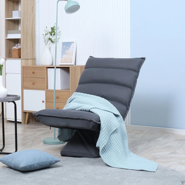 Vilstol för Golv med 360° Vridbar Bas och Justerbart Ryggstöd, Stål, Mörkgrå, Mikrofiber
