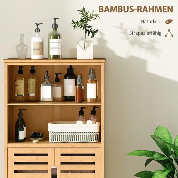 Badeværelsesskab i Bambus - Underskab med Lameldøre, Vippebeskyttelse, Naturtræ