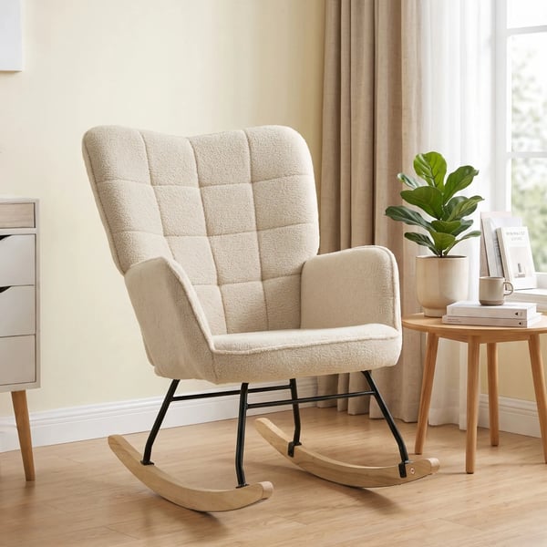 keinutuoli, beige, berberfleecellä, rentoutumiseen, 120 kg rajalla