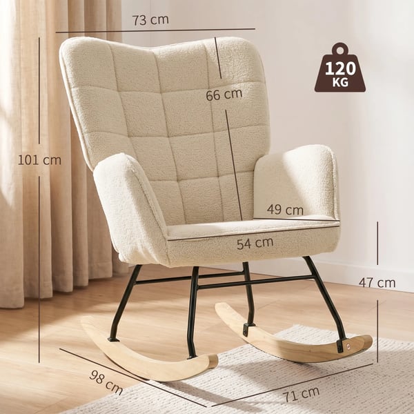 keinutuoli, beige, berberfleecellä, rentoutumiseen, 120 kg rajalla