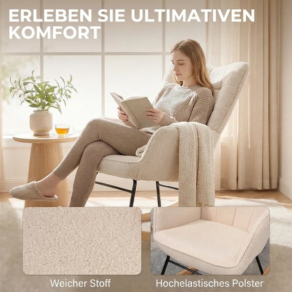 keinutuoli, beige, berberfleecellä, rentoutumiseen, 120 kg rajalla