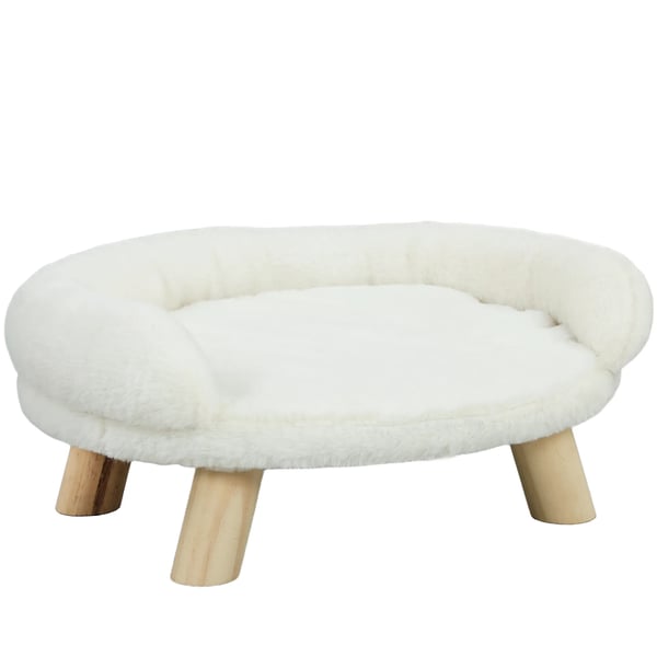 Mysig Husdjurssäng Höjd Hundsoffa Kattsoffa Träben Flanell Creme 47x40x20cm
