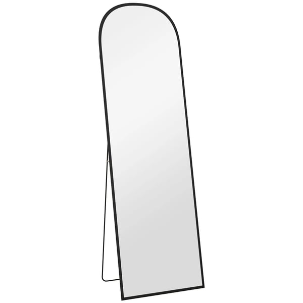 Helkropsspejl Sort - Vægspejl med Stativ, Aluminiumslegering, Hærdet Glas, 161.5 x 50 cm, Alsidigt og Elegant