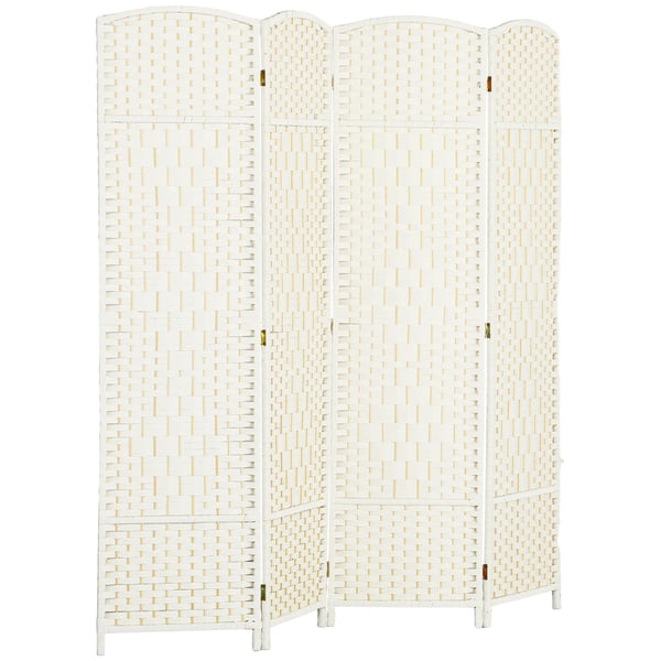 4-panelet rumdeler, foldbar, fletmønster, fyrretræsramme, hvid