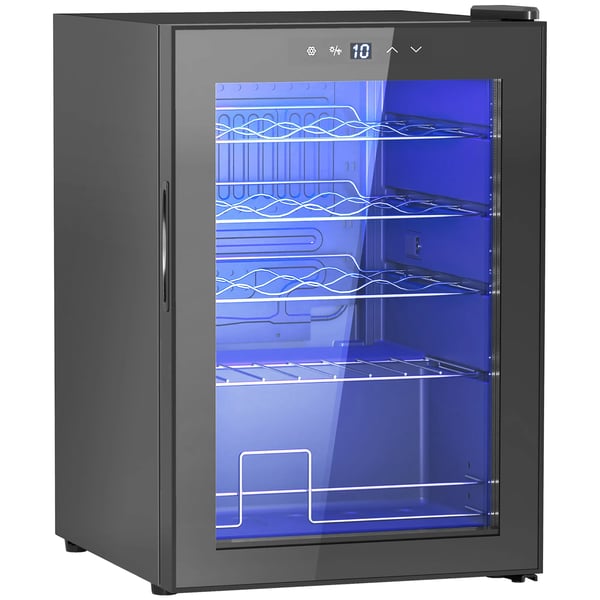 Vinkøleskab til 20 flasker - 53L, 5-18°C kompressorkøler med UV-glasdør, LED-lys. Sort metal