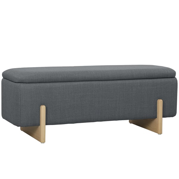 Sittpall med förvaring, sittbänk med skumstoppning, linneimitation, 111 x 44 x 44,5 cm, mörkgrå