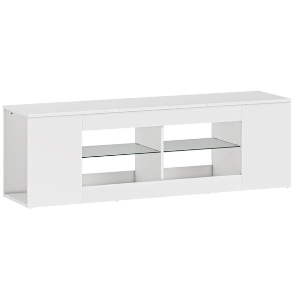 140 cm TV-bänk, TV-möbel, 6 fack, 2 glashyllor, spånskiva, vit