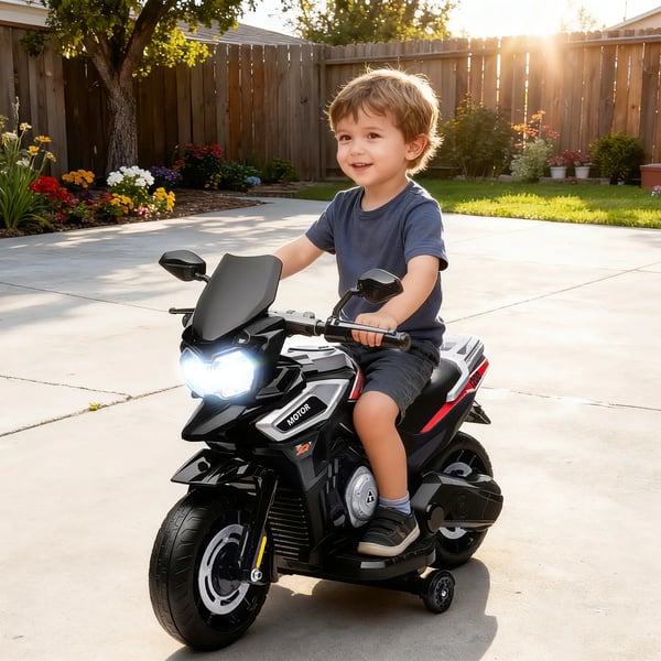 Barn Elmotorcykel Svart Plast/Metall - 18-36 månader, 2.4 km/h, Musik, Stödhjul