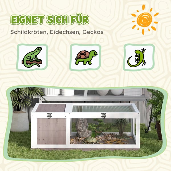 Skildpaddehus af fyrretræ, m. hovedhus & hængslet tag, 91x60.5x32 cm, brun