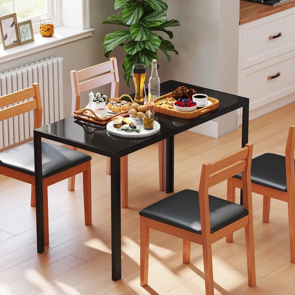Spisebord til 4 personer, Hærdet Glas og Metal Bordplade, Sort, 120x60x75 cm