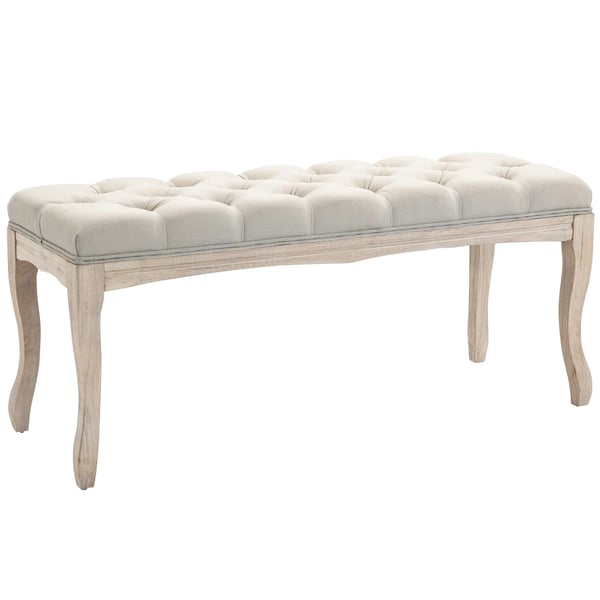 Bank i Linne och Gummiträ, Beige, 110x40x48 cm