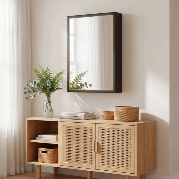 spejlskab, badeværelsesskab med 3 hylder, medicinskab, hængeskab til soveværelse, sort, 40 x 12 x 60 cm