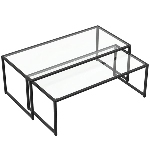 Sohvap¶ytäsetti 2 kpl, lasi/teräs, moderni, pinottava, musta