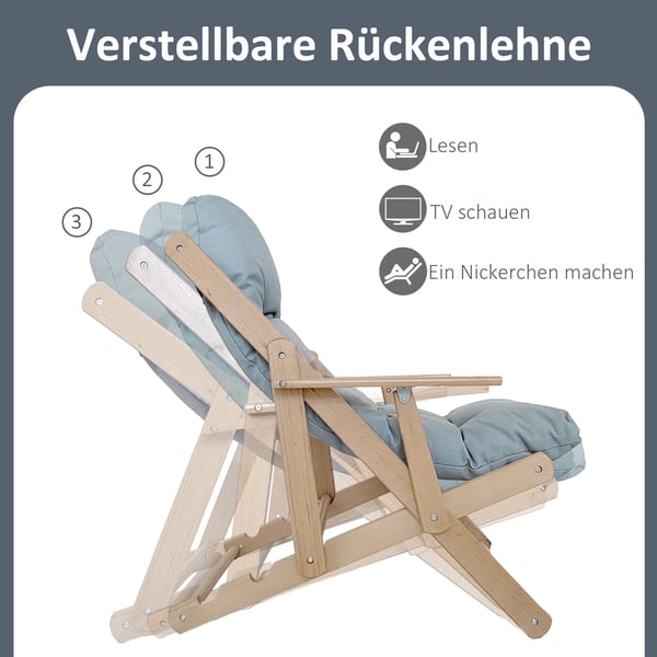 Accentstol, hvilestol, justerbart ryglæn, bøgetræsstel, op til 120 kg, lysegrå