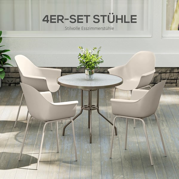 havestol 4 stk., stabelbare terrasse stole med ryglæn og armlæn, altanstole, spisestole til haven, grå