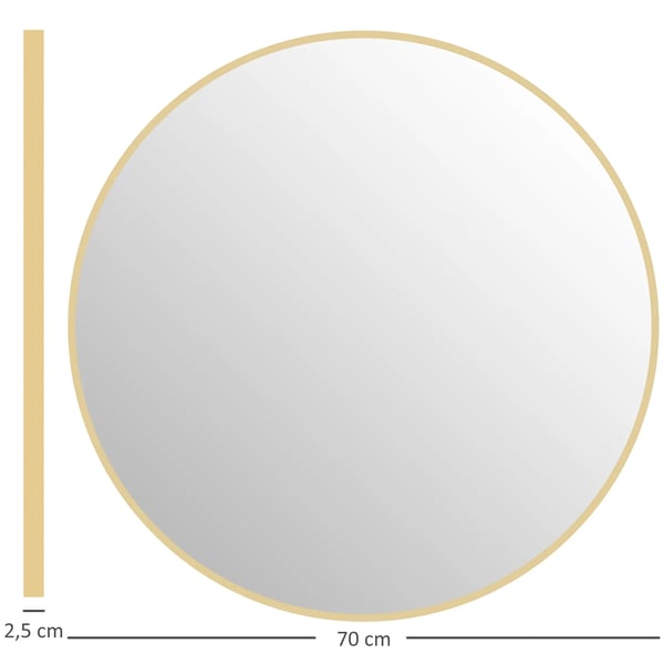 Runde Spejl til Badeværelset, 70 cm, Guldfarvet Ramme, Vægmontering, Metal/Glas