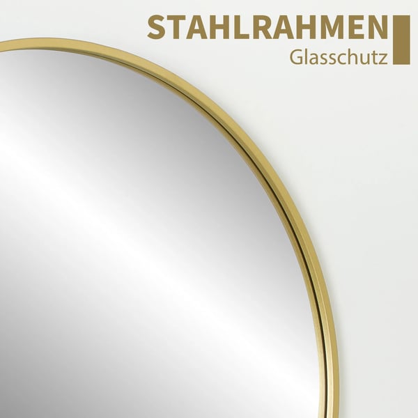 Runde Spejl til Badeværelset, 70 cm, Guldfarvet Ramme, Vægmontering, Metal/Glas