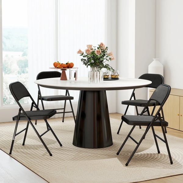 set om 4 hopfällbara stolar, bärbar kontorsstol med dyna, linne-look, stålben, fällstol för kontor, reception, väntrum, svart