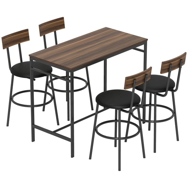 5-delars barbordsset med 4 stolar, industriell design, för kök, matsal, trä, stål, brun