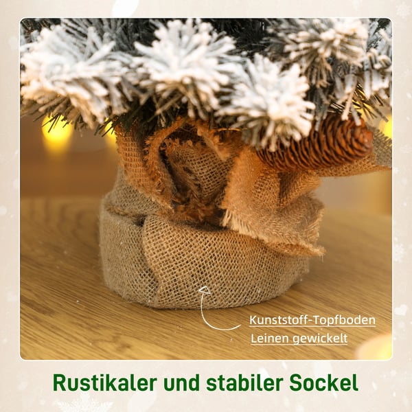 Tekokuusi lumihiutaleilla 60cm, 72 oksaa, 72 käpyä, valkoinen pohja, vihreä ja valkoinen
