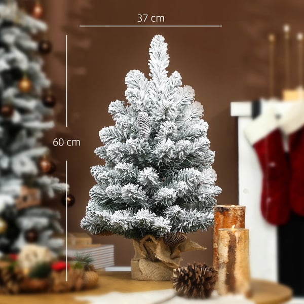 Tekokuusi lumihiutaleilla 60cm, 72 oksaa, 72 käpyä, valkoinen pohja, vihreä ja valkoinen