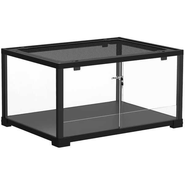 Reptil-terrarium med skydedør, aflåseligt vivarium, 86L, 60 x 45 x 32 cm, sort