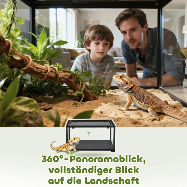Reptil-terrarium med skydedør, aflåseligt vivarium, 86L, 60 x 45 x 32 cm, sort