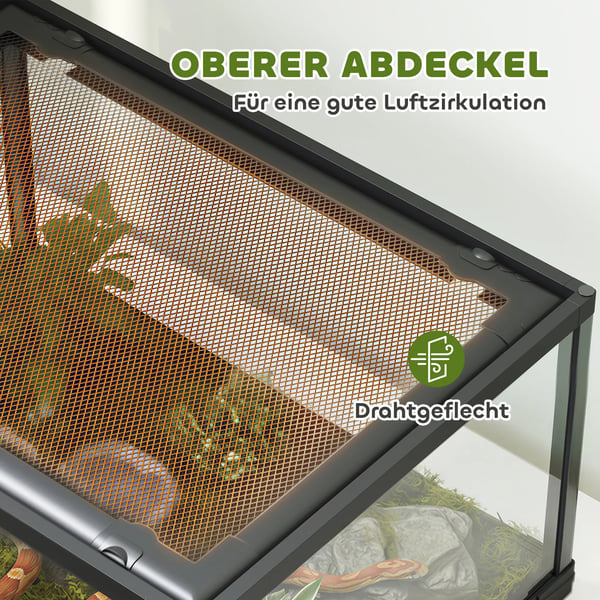 Reptil-terrarium med skydedør, aflåseligt vivarium, 86L, 60 x 45 x 32 cm, sort