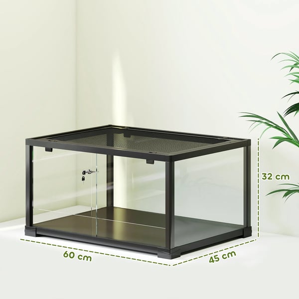 Reptil-terrarium med skydedør, aflåseligt vivarium, 86L, 60 x 45 x 32 cm, sort