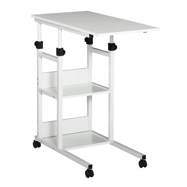Højdejusterbart Sofabord med Hjul, 2 Hylder, E1 Træfiberplade, Hvid, 80x40x72-82cm