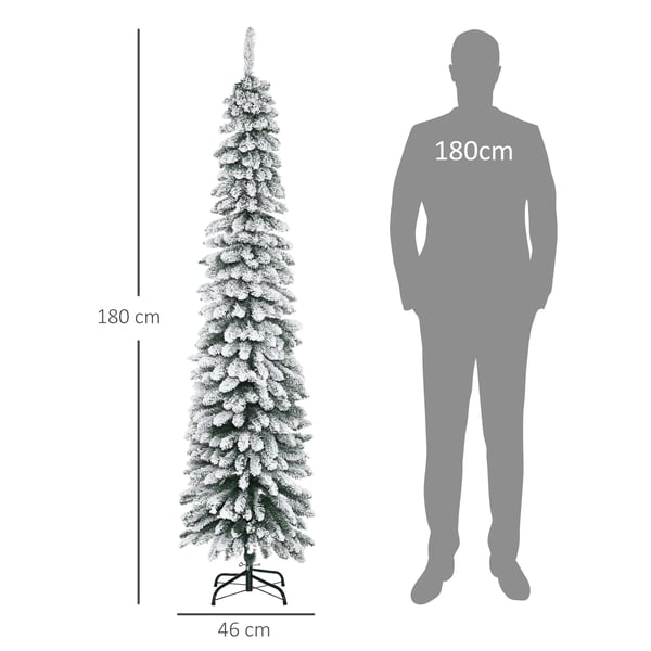 Juletræ, Kunstigt, 180 cm, Snedækket, Grøn/Hvid, Brandsikkert, Let at samle