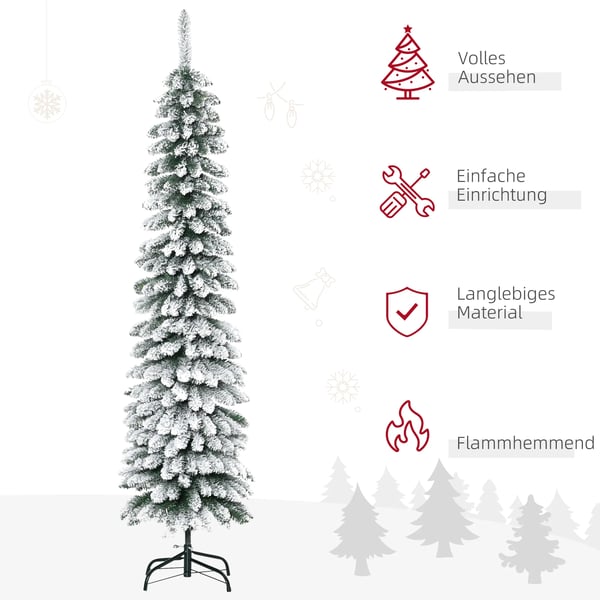 Juletræ, Kunstigt, 180 cm, Snedækket, Grøn/Hvid, Brandsikkert, Let at samle