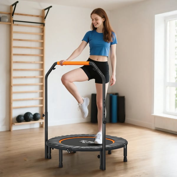 kuntotrampoliini, kokoontaitettava minitrampoliini, säädettävä kahva, teräs/muovi, musta, 102 cm
