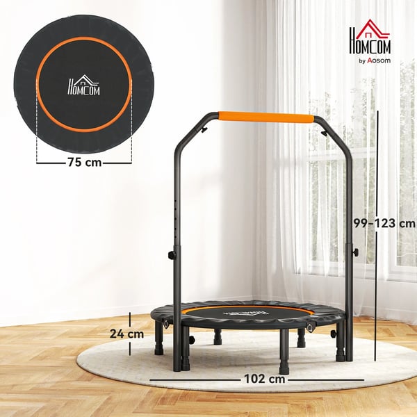 kuntotrampoliini, kokoontaitettava minitrampoliini, säädettävä kahva, teräs/muovi, musta, 102 cm