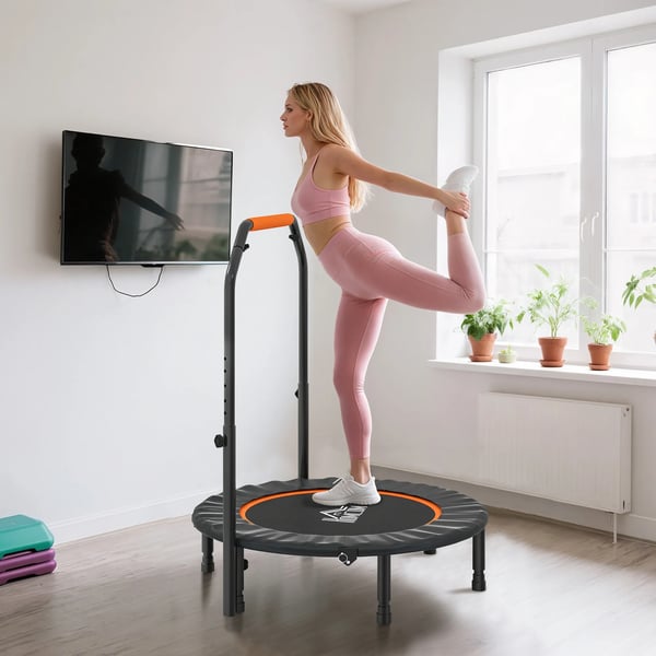 kuntotrampoliini, kokoontaitettava minitrampoliini, säädettävä kahva, teräs/muovi, musta, 102 cm