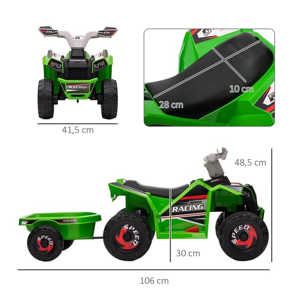 El-ATV Barn 6V med Vagn 2,5 km/h - Grön/Grå/Svart (1,5-3 år)