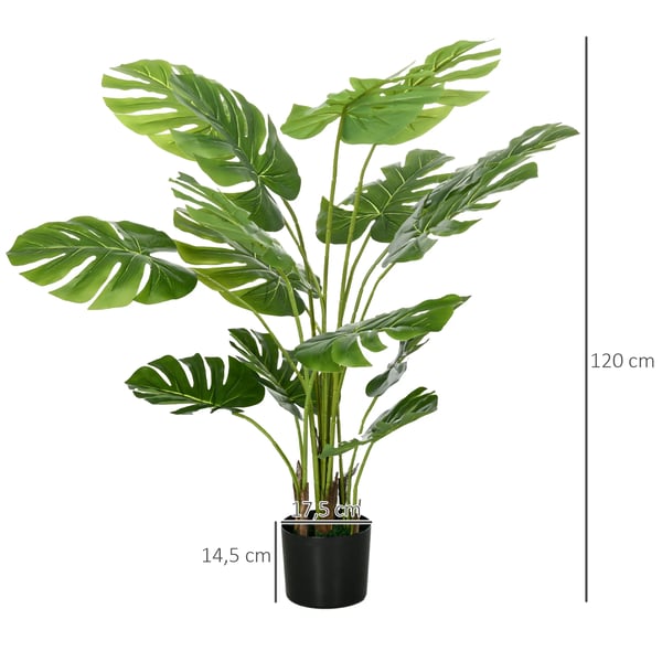 Konstgjord Monstera 120 cm, grön plastväxt med kruka och mossa, realistisk, för vardagsrum