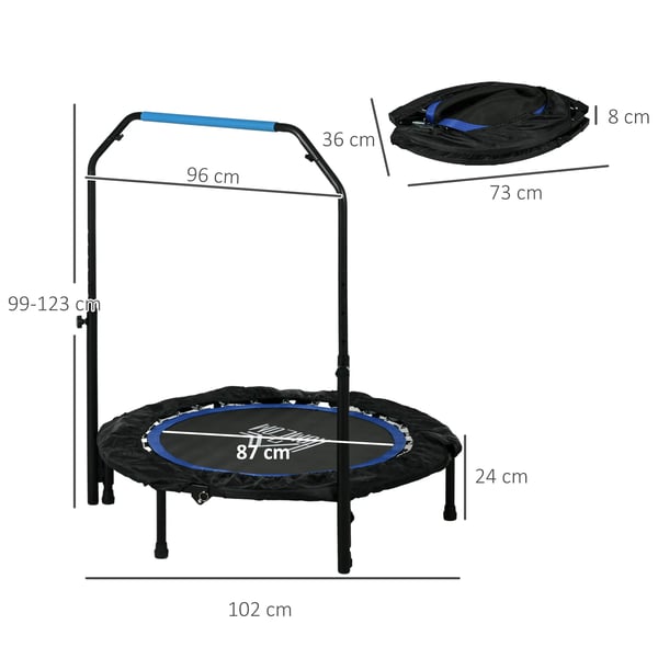 102cm Tränings-Trampolin Hopfällbar med Handtag LCD-skärm Svart/Blå