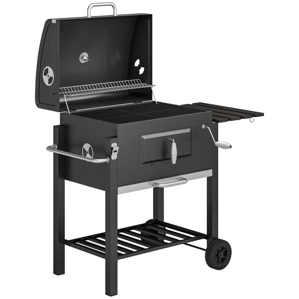 grillvogn, kulgrill, BBQ-grill, rustfrit stål, sort, 113x65x108 cm