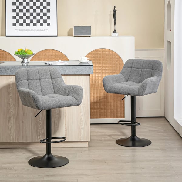 Barstole, 2 stk., Hjdejusterbar, Fleece-look, Grå+Sort