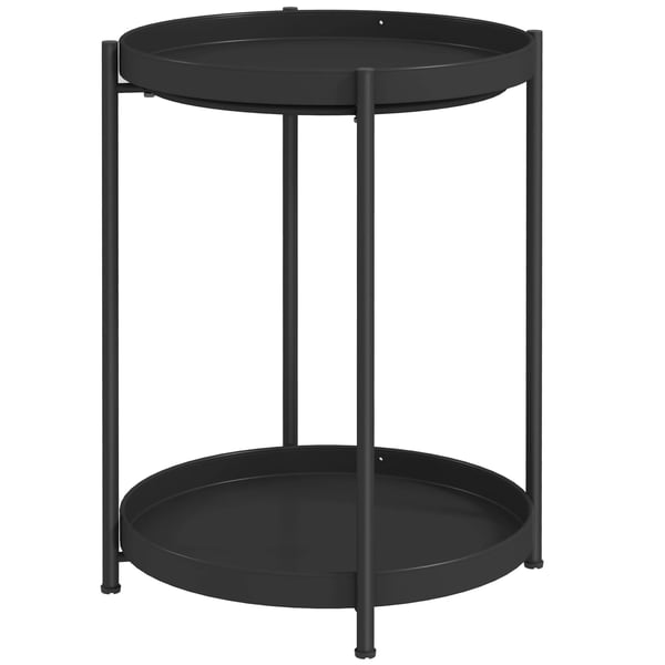 Sidebord, rundt spisebord med 2 hylder, stue, soveværelse, 44x44x56 cm, stål, sort