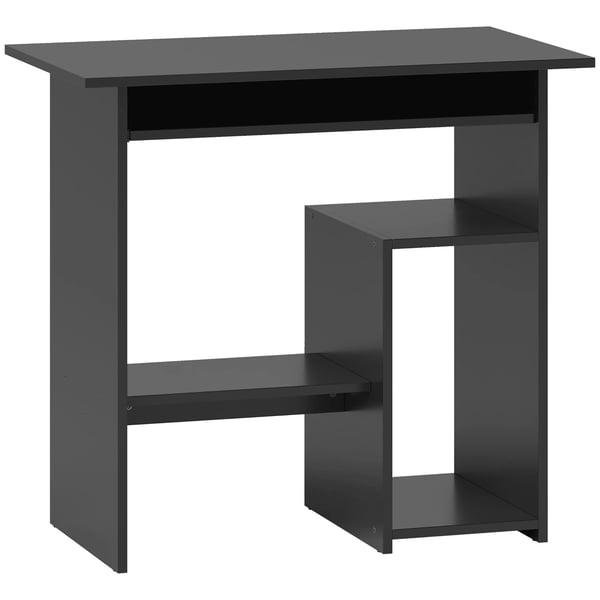 Skrivebord med hylder, computerbord til hjemmekontor, mµbeholder, 80x45x75 cm, sort
