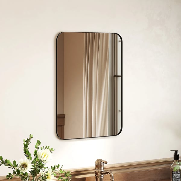 Badrumsspegel Svart Metallram Glas 50x70 cm Splitterskyddad