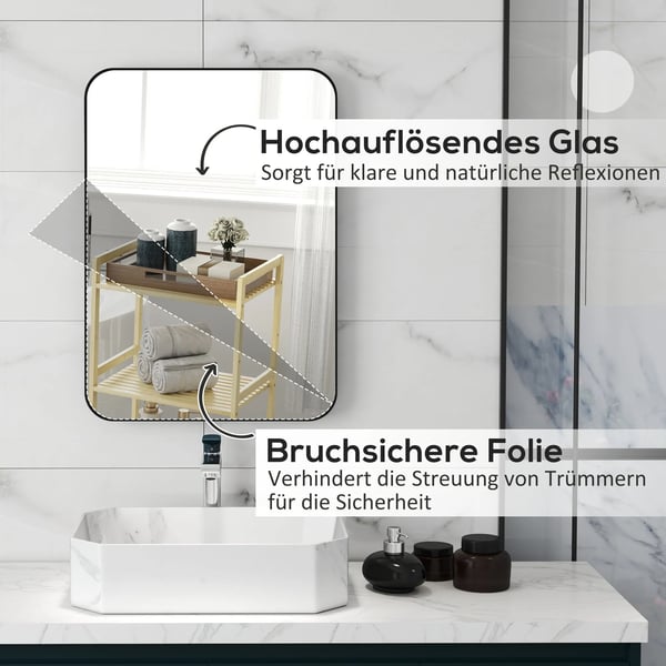 Badrumsspegel Svart Metallram Glas 50x70 cm Splitterskyddad