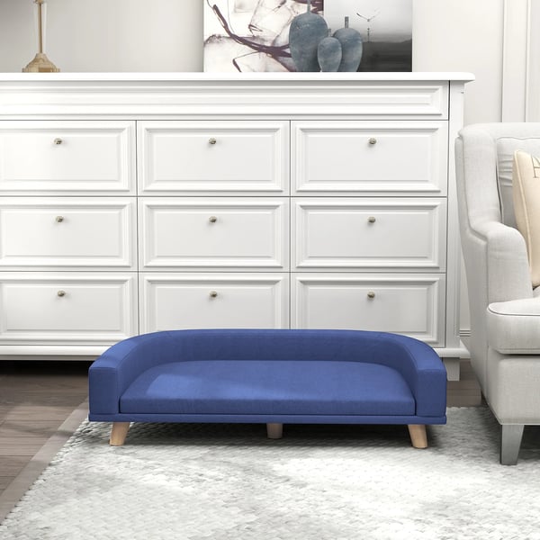 Hundeseng hundesofa kæledyrssofa, eukalyptustræ, 98 x 67 x 25 cm, blå