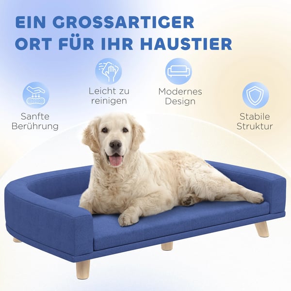 Hundeseng hundesofa kæledyrssofa, eukalyptustræ, 98 x 67 x 25 cm, blå