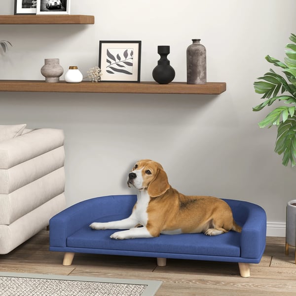 Hundeseng hundesofa kæledyrssofa, eukalyptustræ, 98 x 67 x 25 cm, blå