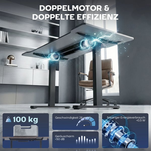 Elektriskt höjdjusterbart skrivbordsstativ med 2 motorer, 3 minnen, antikollision, svart, 83-130cm bredd, 70-118cm höjd, stålram